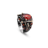 Mens Wolf Garnet Sword Ring – Handmade Sterling Silver Animal Ring — image 1