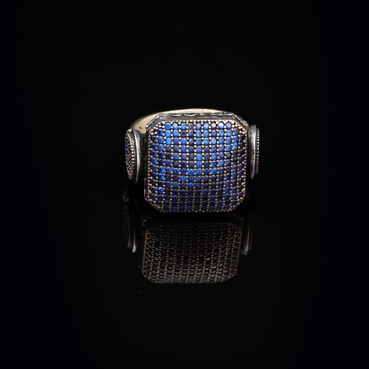 Handmade Sapphire Statement Ring - Vintage 925 Sterling Silver Men's Ring with Micro Stone
