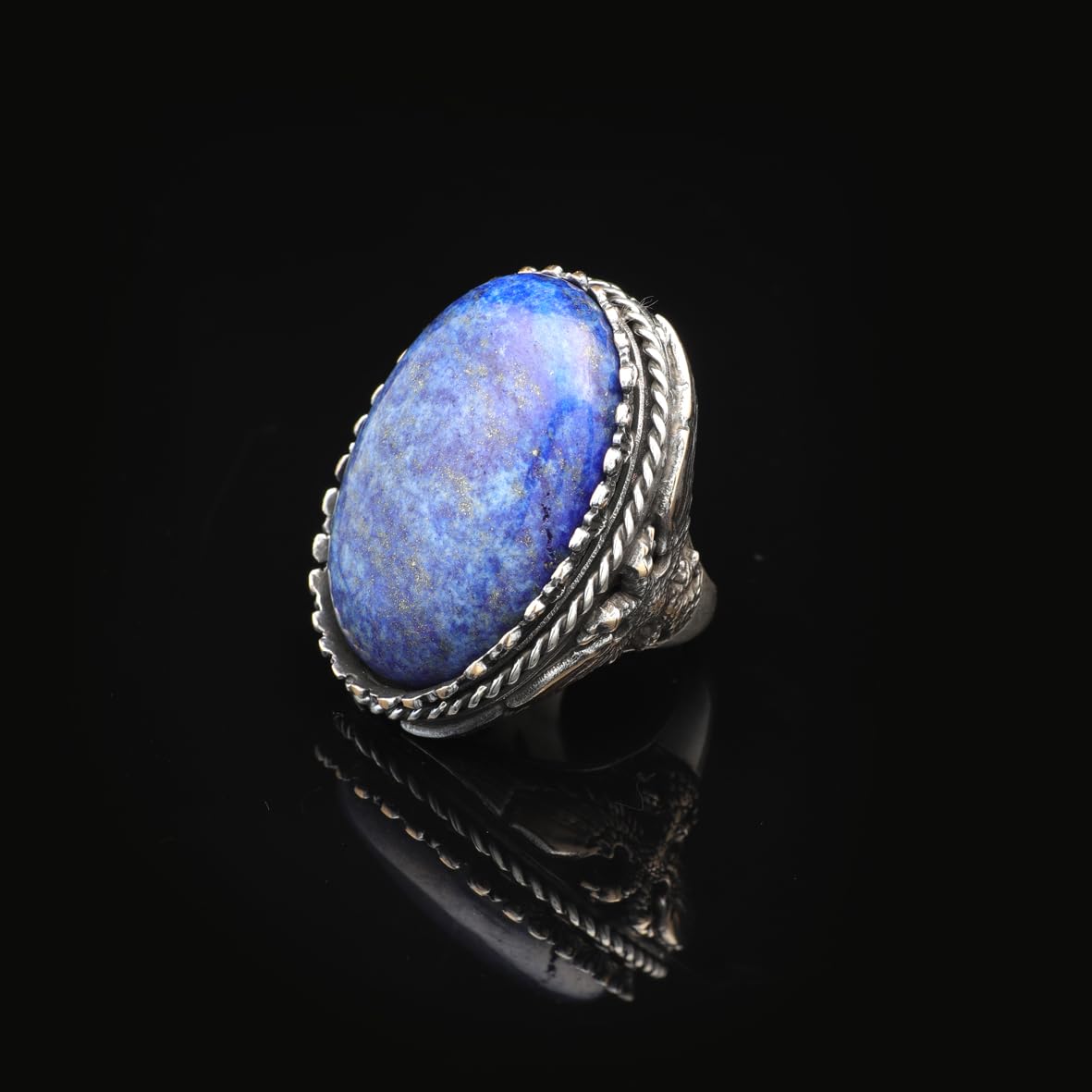 Vintage Lapis Lazuli Eagle Ring for Men - Large Oval Stone 925 Sterling Silver Turkish Handmade Polished Engagement Ring with Silver Polishing Cloth Gift