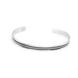 Men Thick Silver Band Bracelet – Handmade Sterling Silver Cuff Bracelet with Embroidered Design — image 1