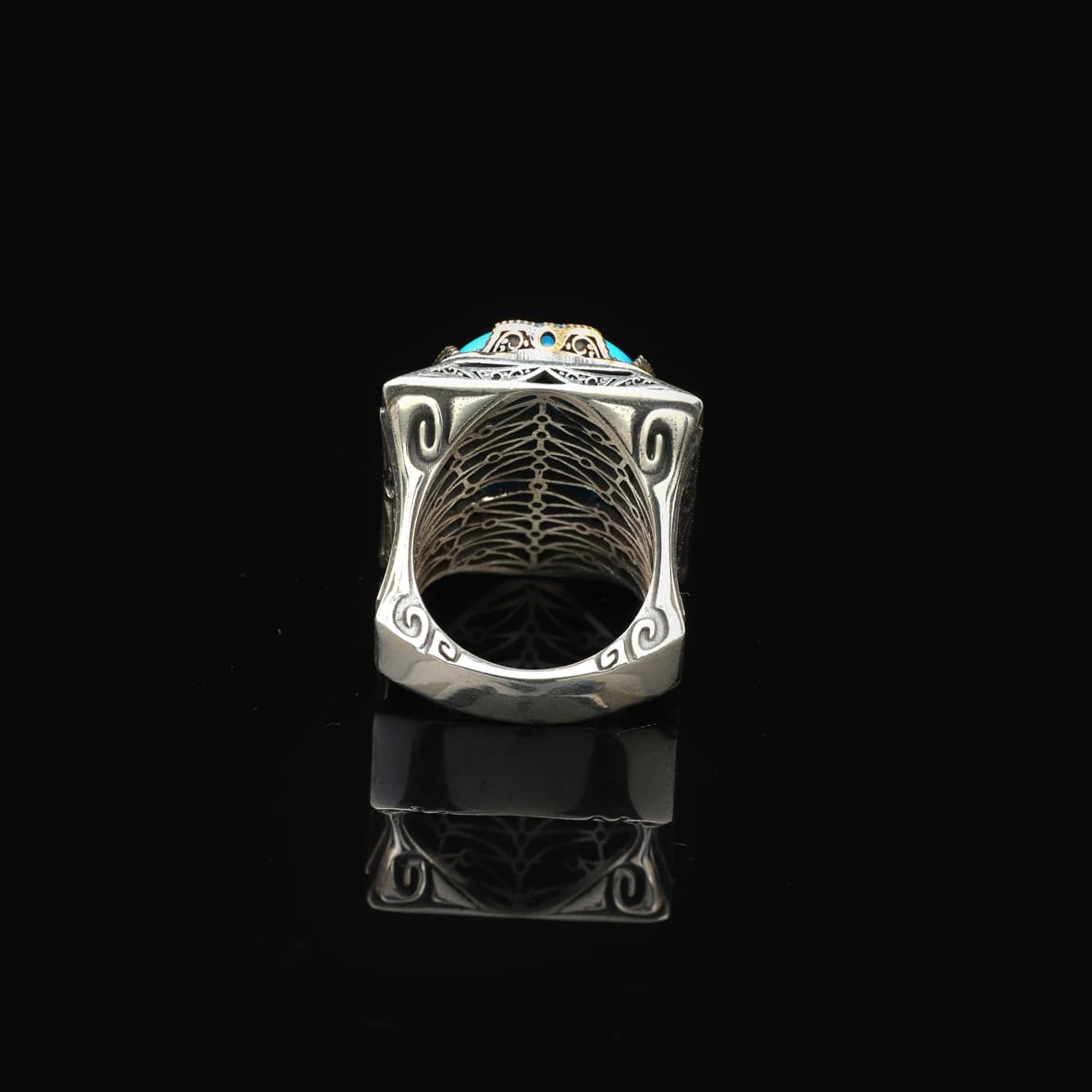 Handmade Turquoise Large Ring with Oval Stone - Vintage Ottoman Men's 925 Sterling Silver Gemstone Ring - Silver Polishing Cloth Gift