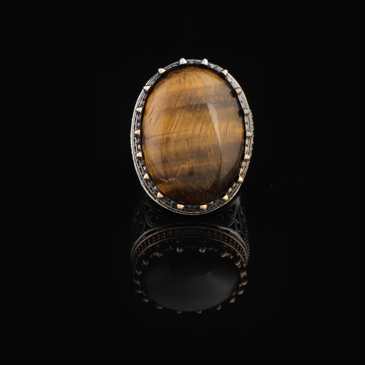 Tiger Eye Ring with Micro Onyx Stone