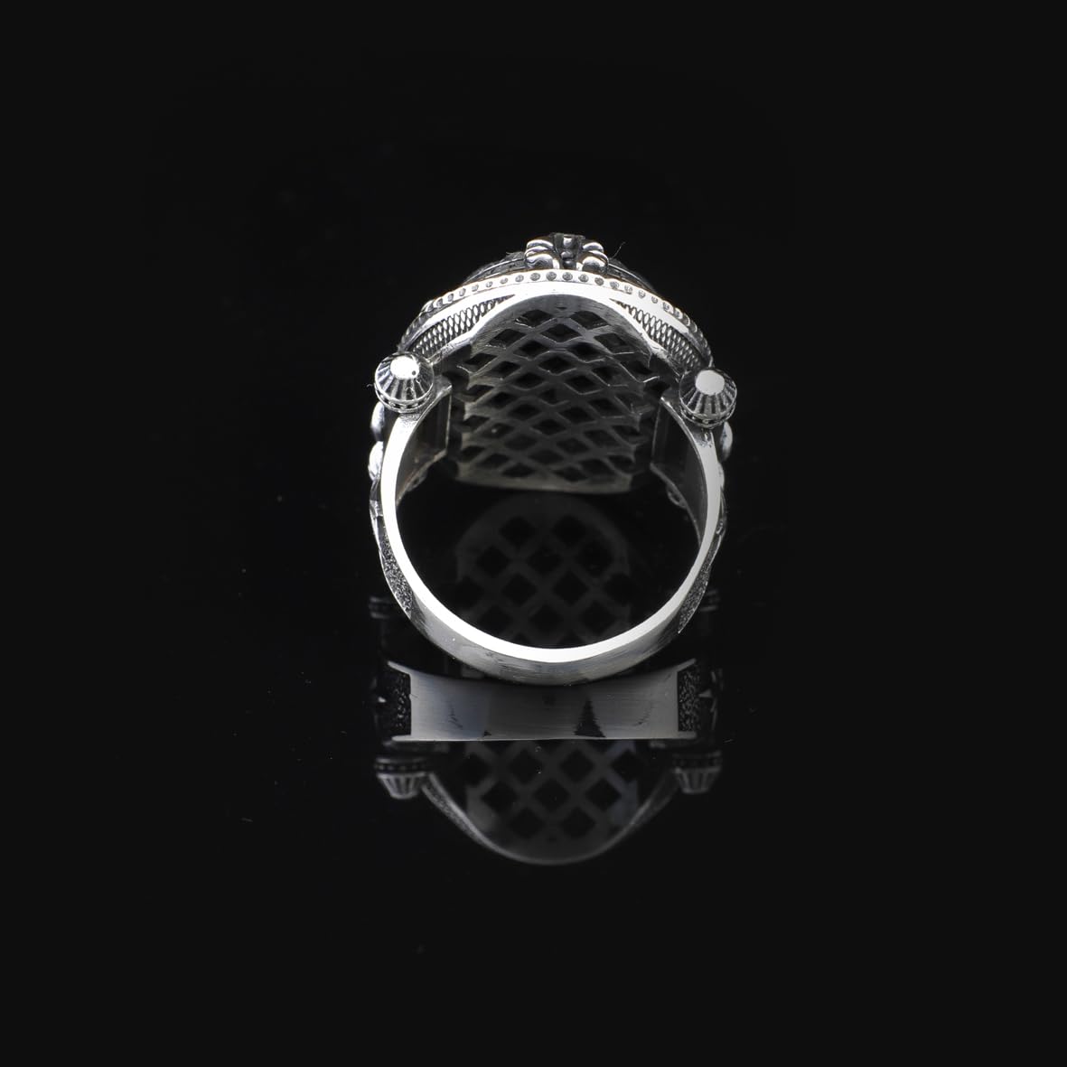 925 Sterling Silver Men's Ring - Handmade Pole Star Design with Black Onyx Gemstone Detail and Silver Polishing Cloth Gift