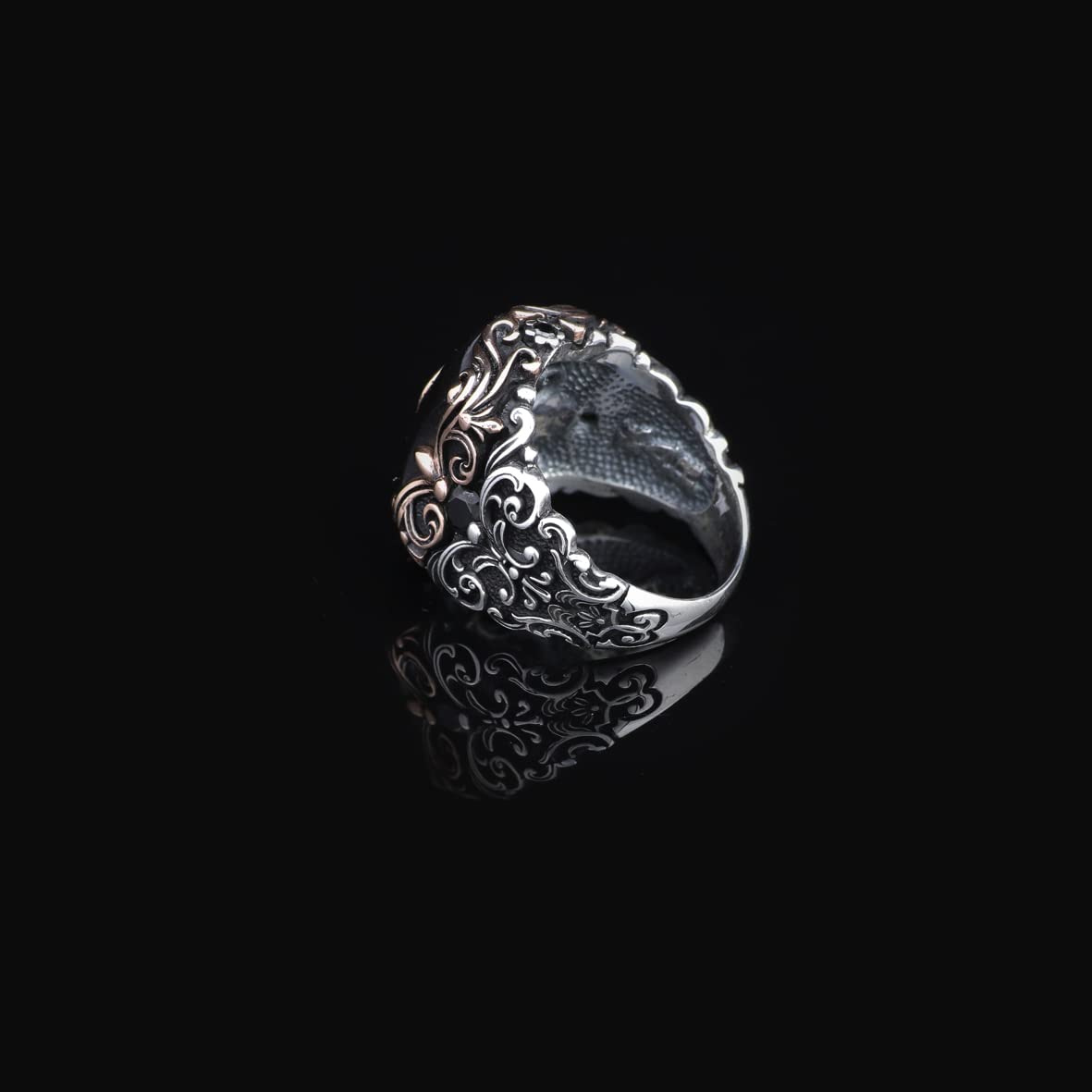 Black Onyx Ring with Vibrant Ottoman-Inspired Patterns