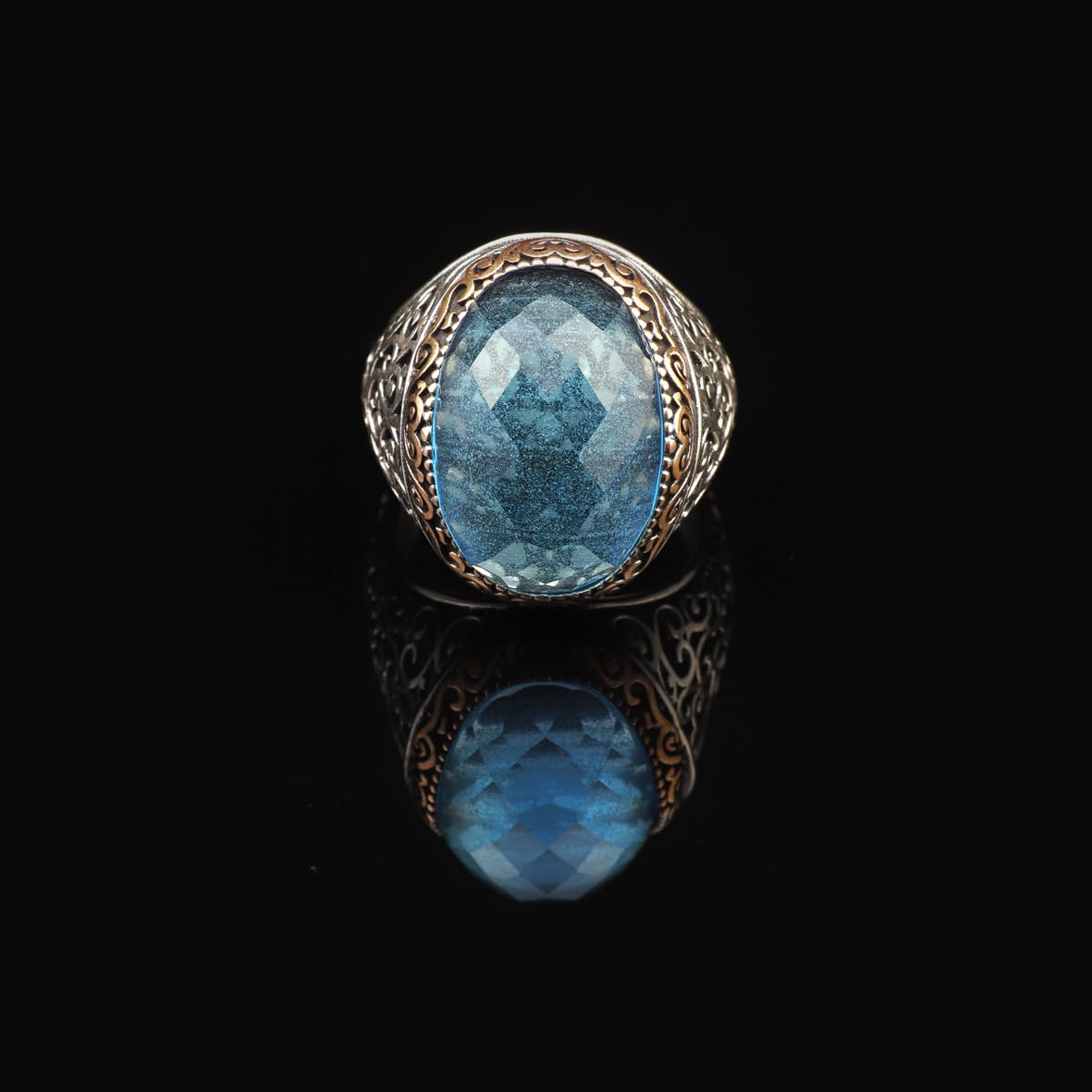 Vintage Handmade 925 Sterling Silver Men's Aquamarine Ring - 925 Sterling Silver Rings for Men - Handcrafted Ring for Men