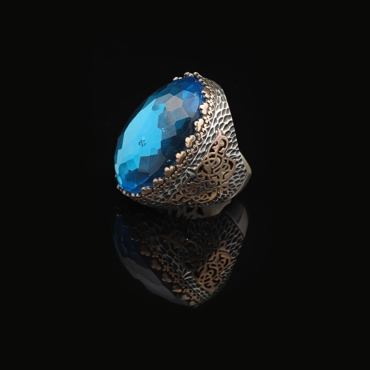 Handmade Aquamarine Ring for Men with Large Oval Stone – Vintage 925 Sterling Silver Engagement Ring