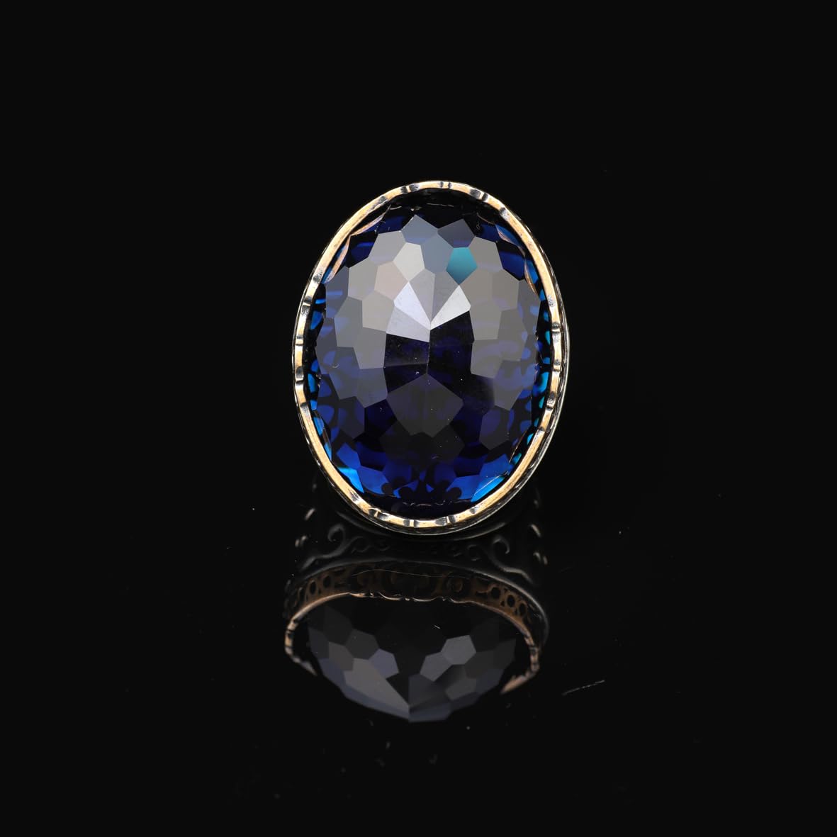 Blue Sapphire Ring with Oval Stone -Large Gemstone Ring