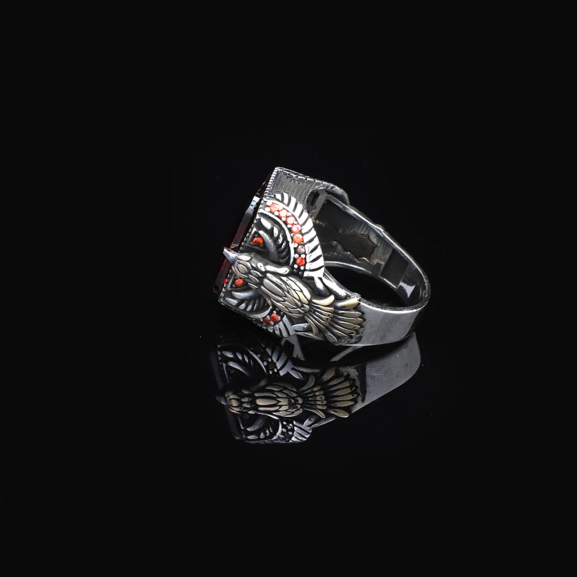 925 Sterling Silver Eagle Ring for Men - Ruby Eagle Ring for Men - 925 Sterling Silver Eagle Design Jewelry - Birthday Gifts