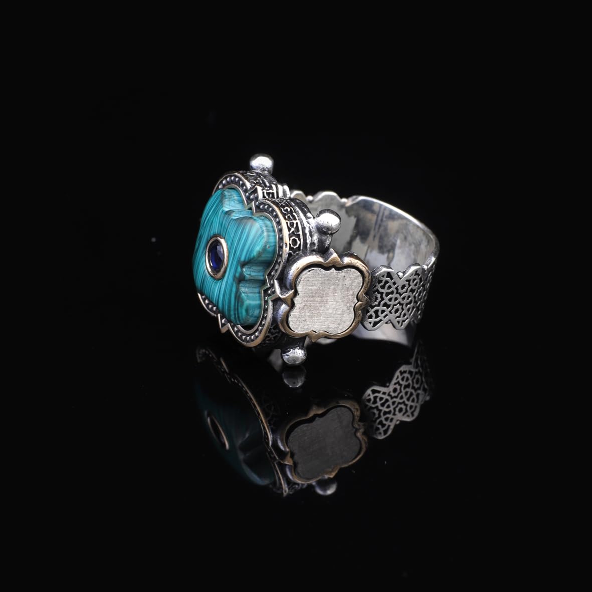 Handmade Vintage Malachite and Micro Onyx Gemstone 925 Sterling Silver Ring for Men - 925 sterling silver rings for men - Birthday Gifts