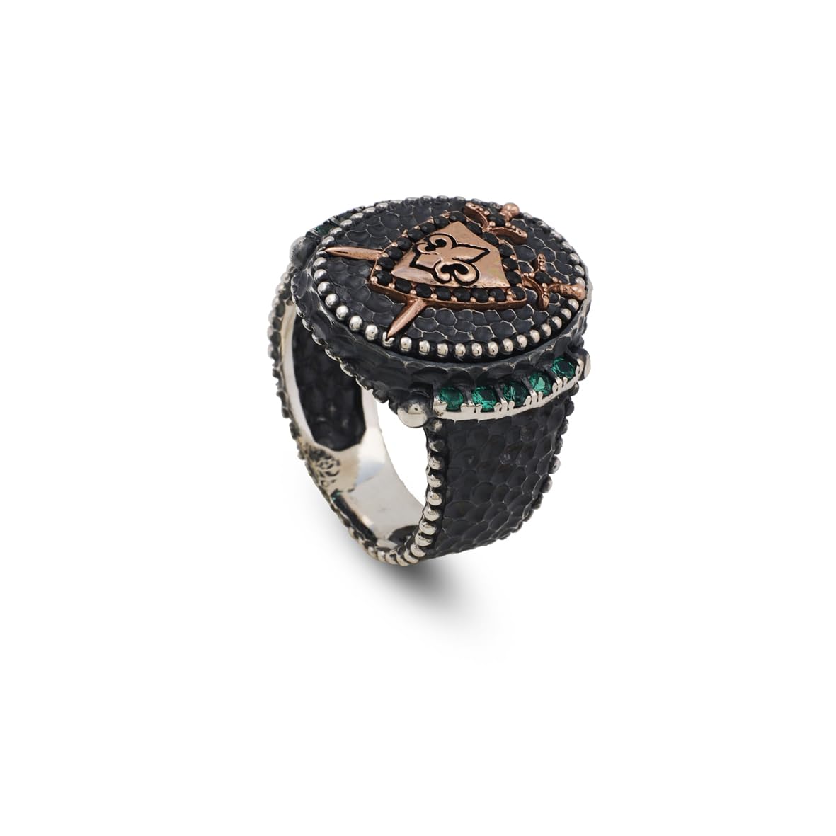 Men's Handmade Emerald Sword and Shield Ring - 925 Sterling Silver Gemstone Jewelry with Polishing Cloth Gift - Custom Signet Ring