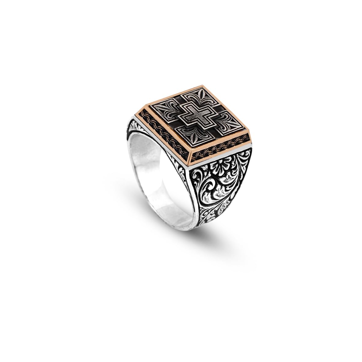 Vintage Cross Signet Ring for Men - 925 Sterling Silver