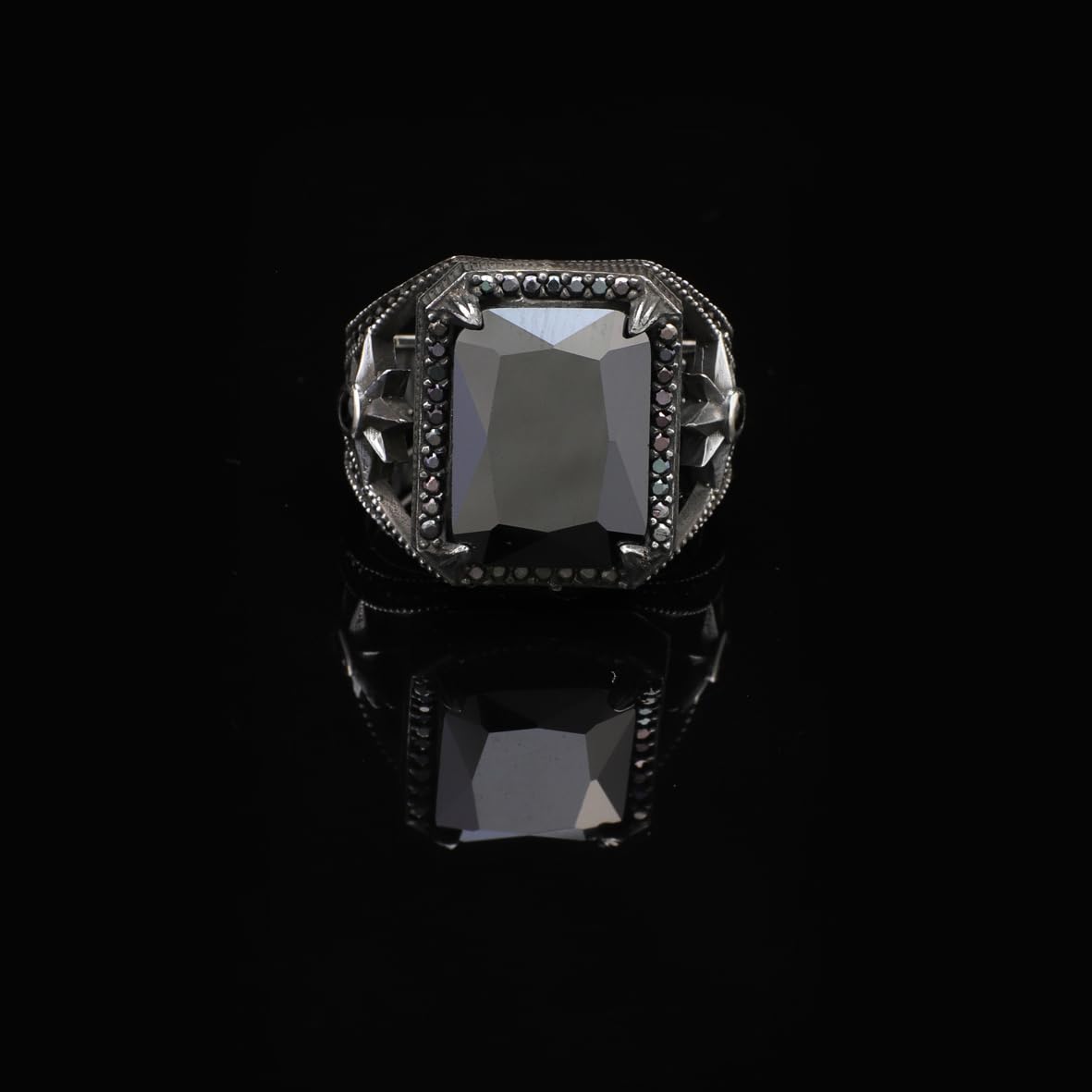 Black Onyx Ring for Men - Pole Star 925 Sterling Silver Jewelry - Men's Sterling Silver Ring with Black Onyx - Birthday Gifts