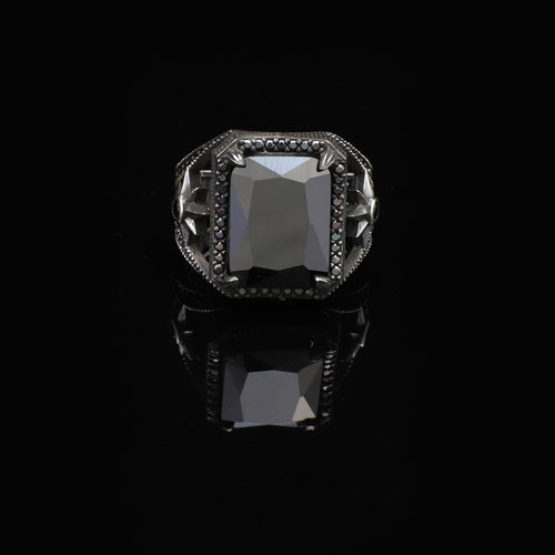 Black Onyx Ring for Men - Pole Star 925 Sterling Silver Jewelry - Men's Sterling Silver Ring with Black Onyx - Birthday Gifts