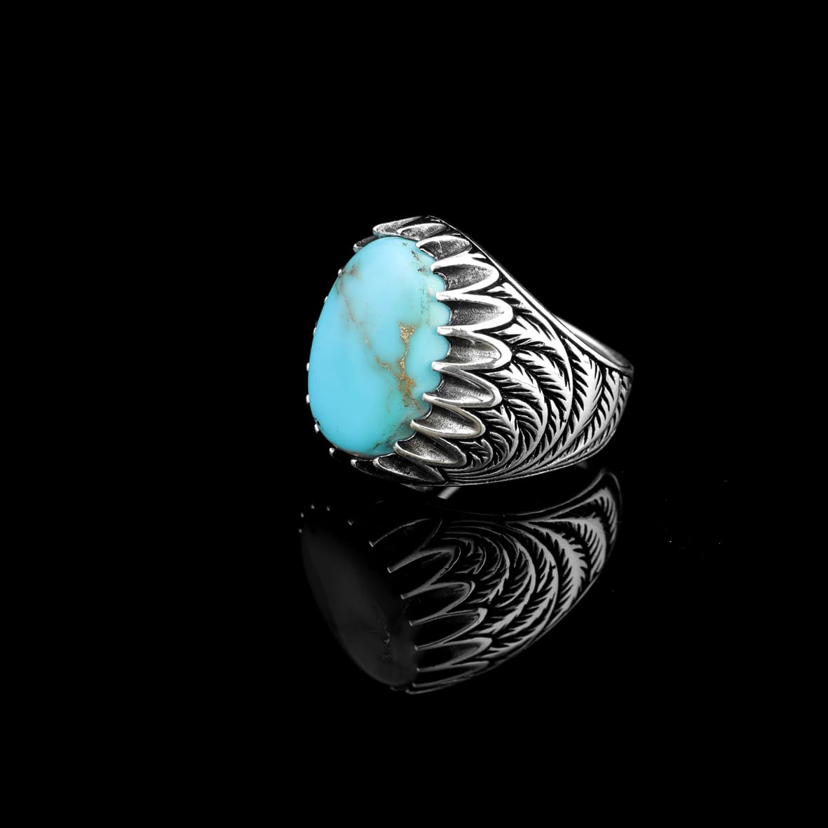 Mens Turquoise Signet Ring – Handmade Vintage Sterling Silver Gemstone Ring for Men with Custom Engraving – Engagement Ring + Gift Silver Polishing Cloth