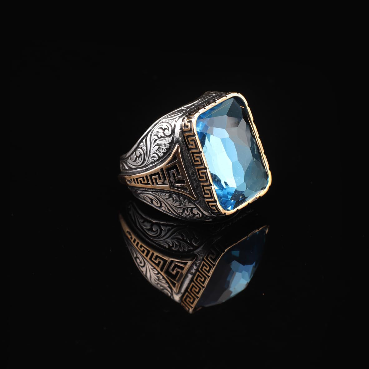 Vintage Handmade 925 Sterling Silver Men's Aquamarine Ring - 925 Sterling Silver Rings for Men - Handcrafted Ring for Men