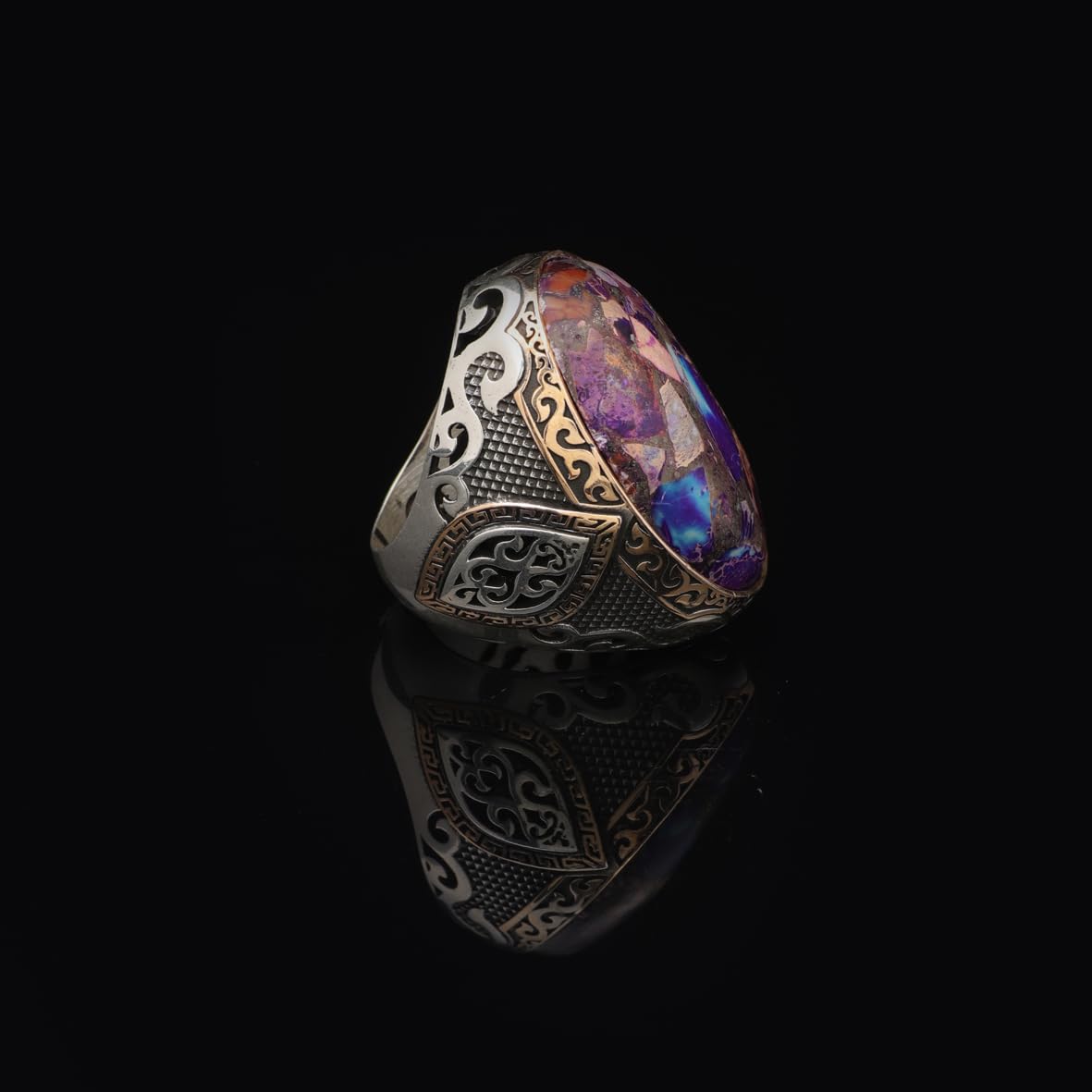 Special Turquoise Stone Ring – Large Oval Stone in Polished 925 Sterling Silver