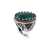 Handmade Vintage Jade Ring with Micro Onyx Stone - Chunky Sterling Silver Engagement Ring for Men - Custom Engraving Available - Ottoman Style with Gift Silver Polishing Cloth — image 1