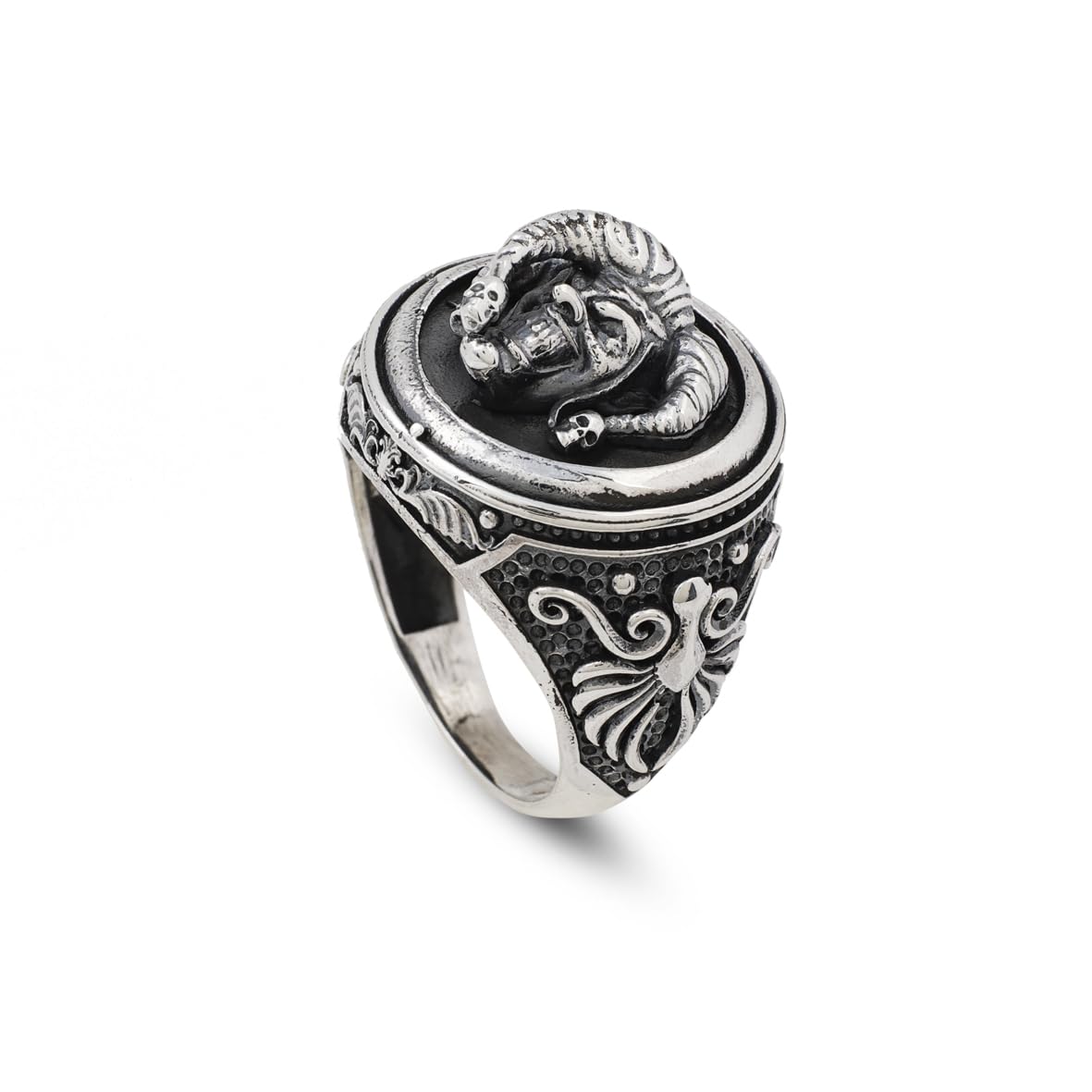 Handmade 925 Sterling Silver Clown Skull Ring - Men's Oxidized Jewelry with Silver Polishing Cloth Gift - Biker Ring