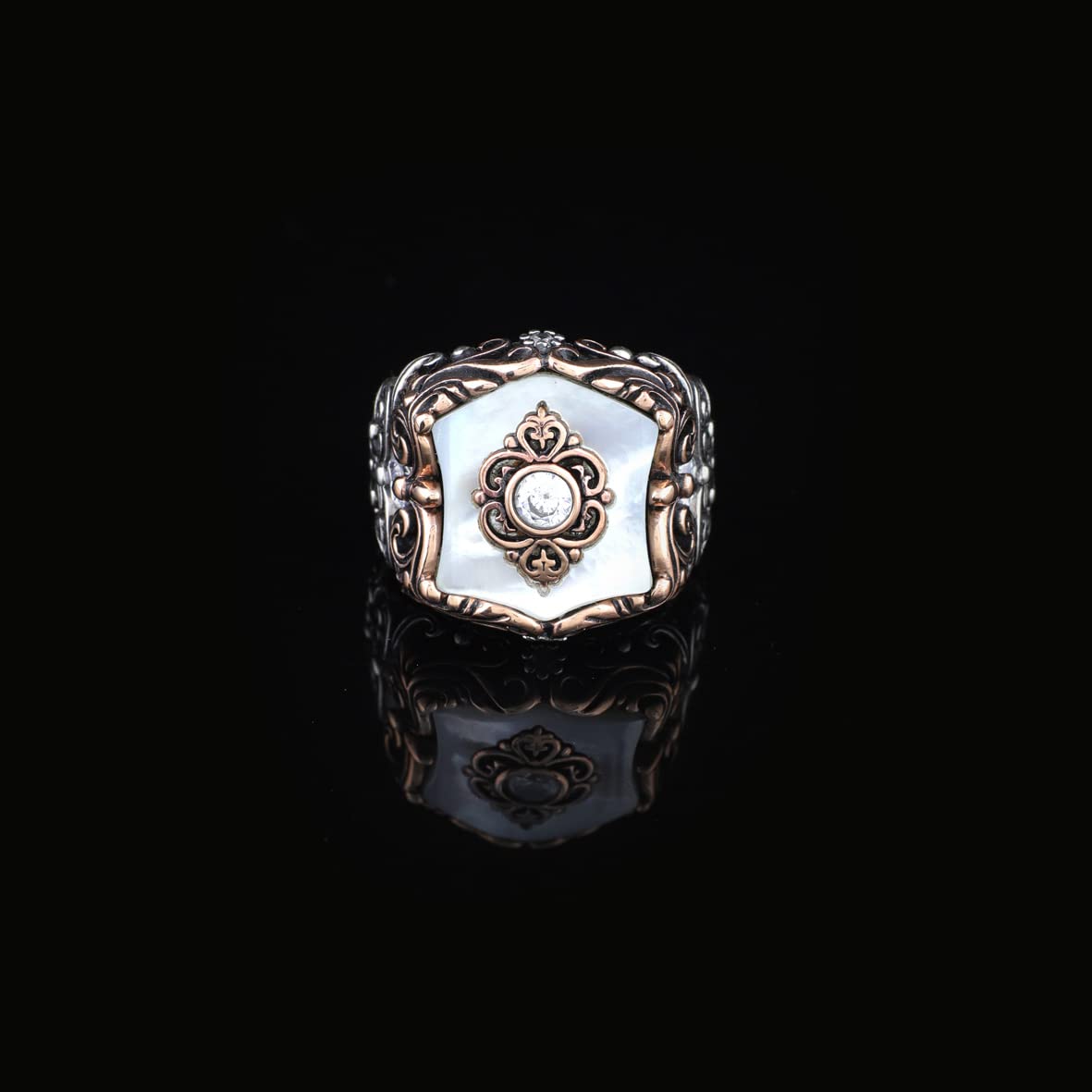 Mother of Pearl Gemstone Handmade Mens Ring
