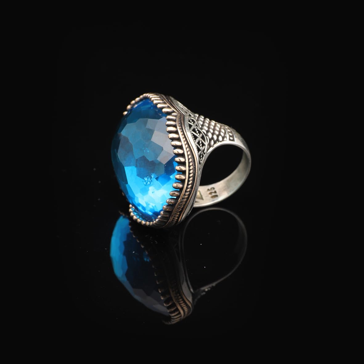 Handmade Vintage Aquamarine Ring for Men