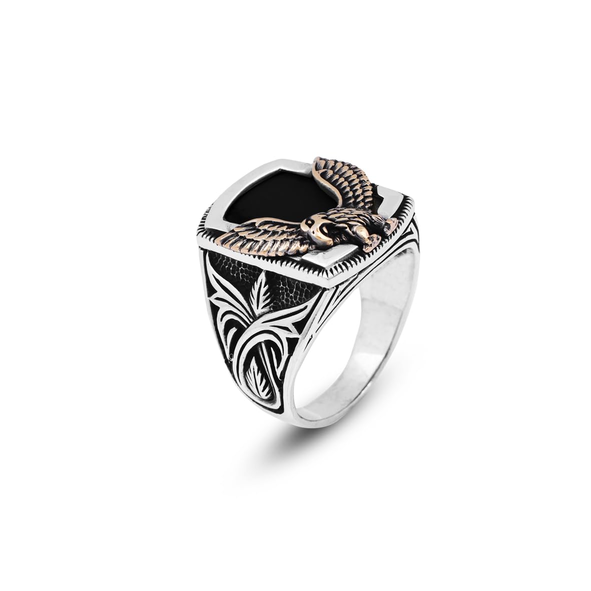 Handmade Onyx Gemstone Eagle Ring for Men Vintage 925 Sterling Silver