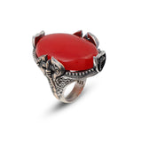 Handmade Large Carnelian Ax Ring - 925 Sterling Silver Men's Gemstone Jewelry with Silver Polishing Cloth Gift — image 1