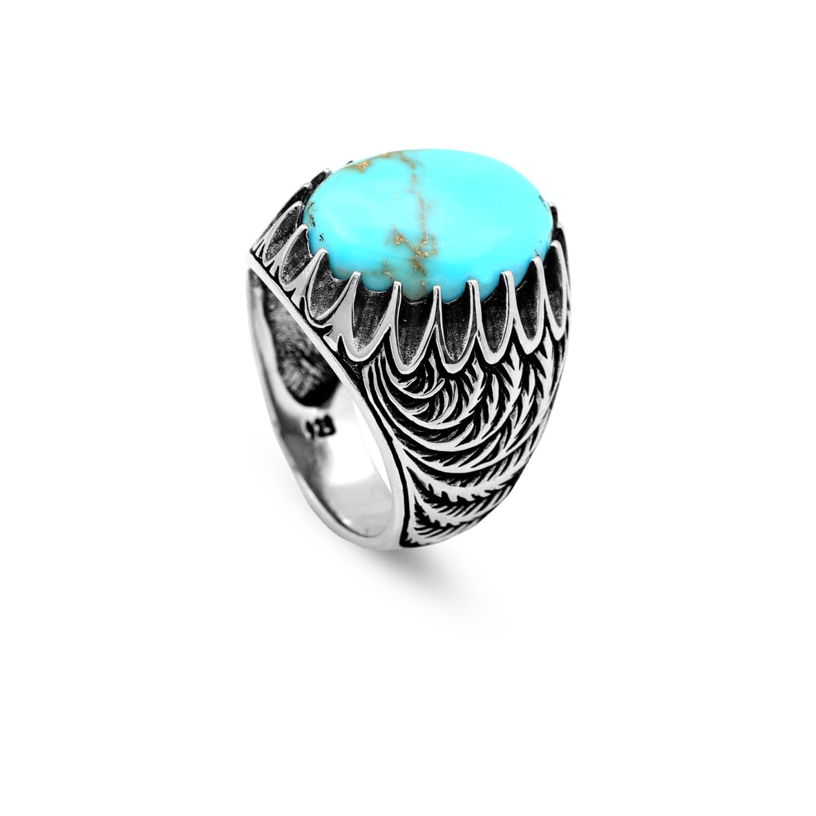 Mens Turquoise Signet Ring – Handmade Vintage Sterling Silver Gemstone Ring for Men with Custom Engraving – Engagement Ring + Gift Silver Polishing Cloth