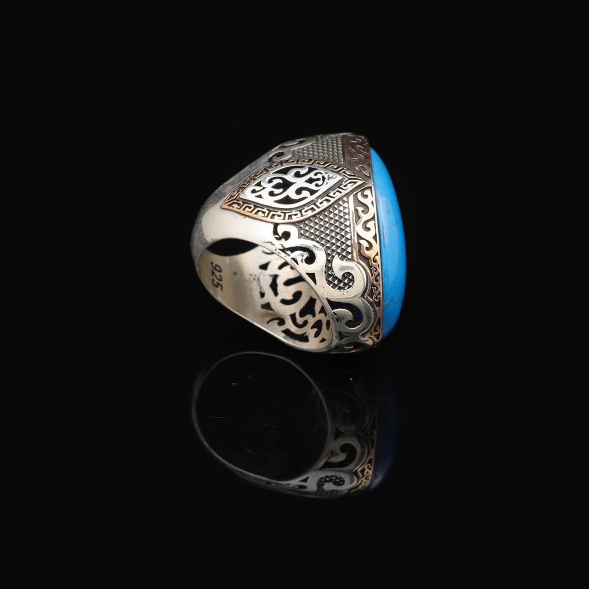 Genuine Turquoise Men's Ring - Large Oval Stone