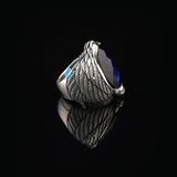 Handmade Vintage Sapphire Eagle Ring in Sterling Silver – Custom Engraved Men's Animal Jewelry Engagement Ring - Gift Silver Polishing Cloth — image 4