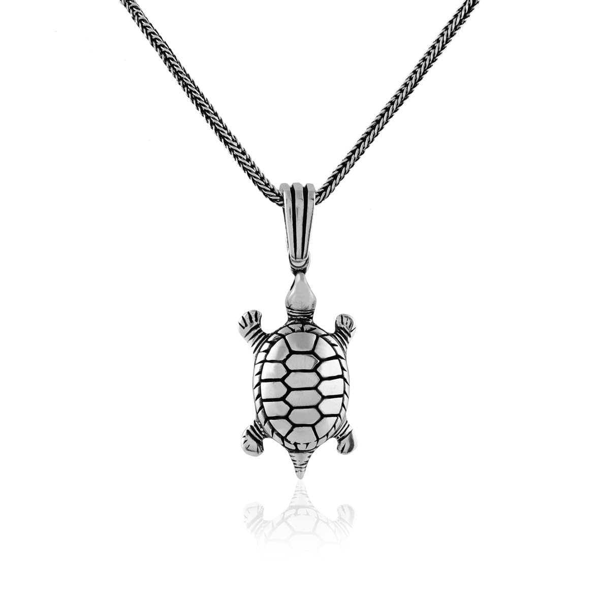 Sterling Silver Turtle Necklace - Gothic Biker Pendant for Men with Silver Chain & Free Cleaning Cloth Gift - Men’s Turtle Pendant Necklace