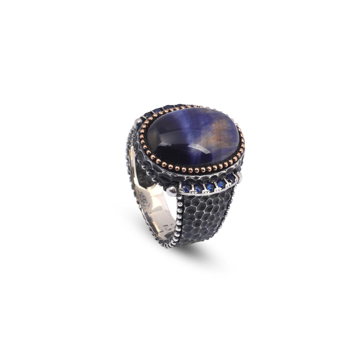 Blue Tiger Eye Pinky Ring for Men