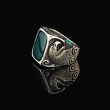 Men's Sterling Silver Eagle & Jade Ring – Vintage Signet Gemstone Ring — image 5