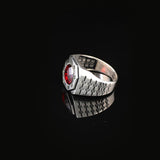 Handmade Garnet Gemstone Round Stone Watch Band Model Ring for Men Vintage 925 Sterling Silver — image 5