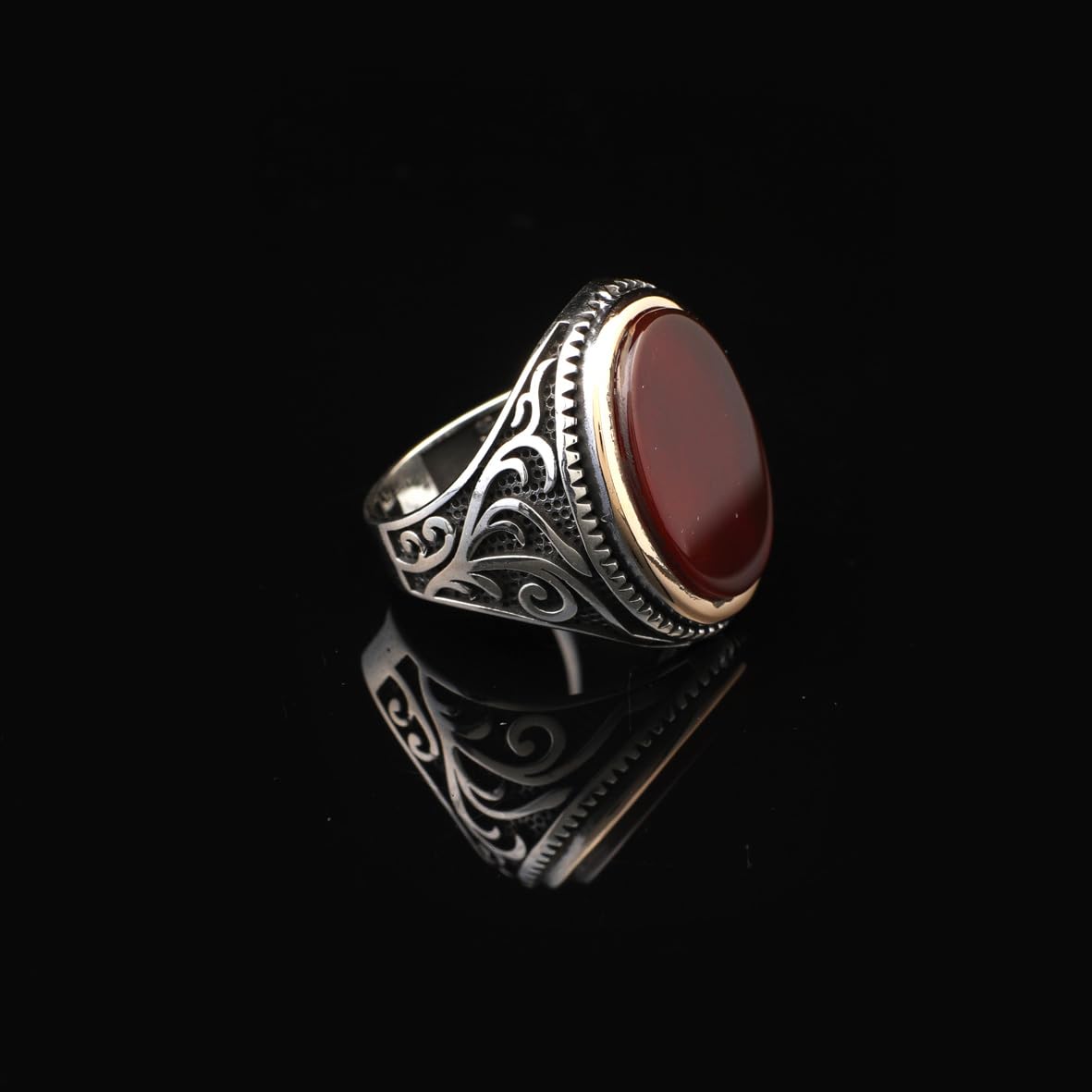 Carnelian Signet Ring for Men – Vintage Handmade Gemstone Sterling Silver Ring with Custom Engraving – Engagement Ring with Gift Silver Polishing Cloth