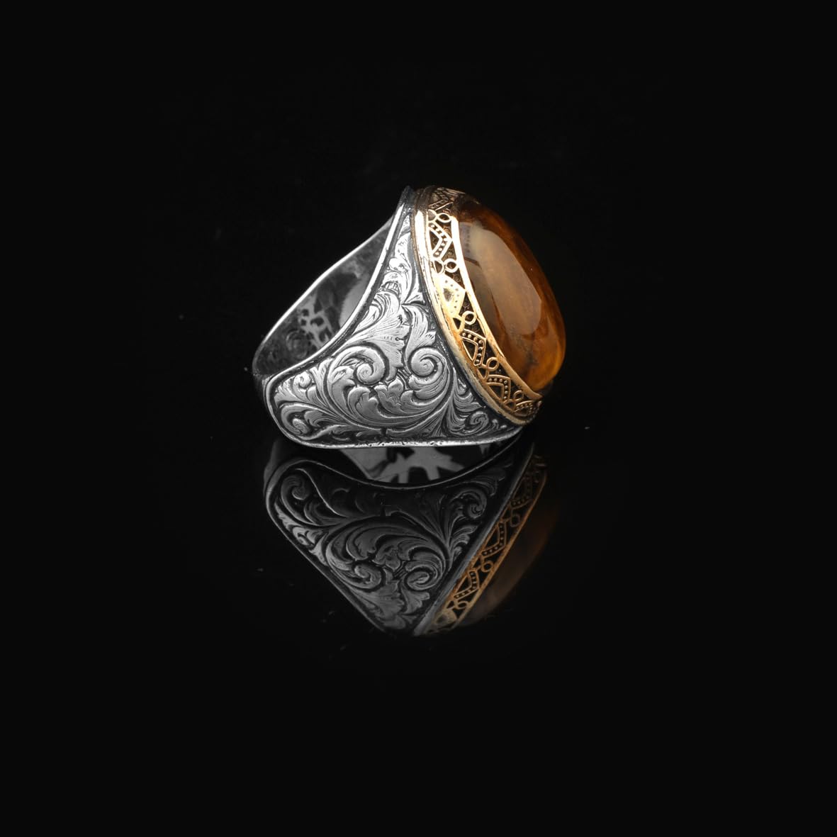 Tiger Eye Ring – Ottoman Vintage 925 Sterling Silver Engagement Ring – Promise Ring for Him – Gemstone Gift for Husband