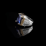 Sapphire Ring Watch Band Style – Vintage Gemstone Signet in 925 Sterling Silver for Men – Handmade Engagement Ring with Custom Engraving & Gift Silver Polishing Cloth — image 5