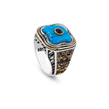 Genuine Turquoise Mens Ring with Black Onyx - Vintage Handmade 925 Sterling Silver Gemstone Ring for Men - Micro Stone Detailing - Includes Silver Polishing Cloth Gift — image 1