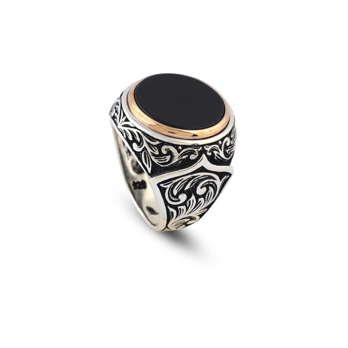 Handmade Black Onyx Signet Ring - Vintage Sterling Silver Pinky Ring for Men - Custom Engraving Available - Ottoman Style Jewelry - Perfect Engagement Ring