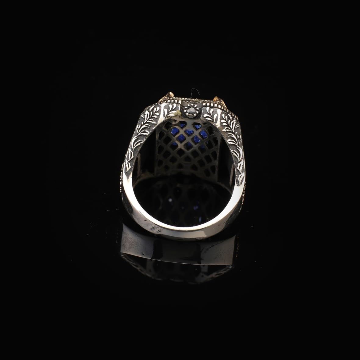 Handmade Sapphire Ottoman Ring with Micro Onyx Stone – Sterling Silver Vintage Mens Gemstone Ring – Engagement Rings for Men with Custom Engraving & Gift Silver Polishing Cloth