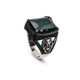Handmade 925 Sterling Silver Lion Ring for Men - Emerald Gemstone — image 1