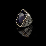 Vintage Large Blue Sapphire Ring for Men - 925 Sterling Silver Turkish Handmade Polished Engagement Ring with Silver Polishing Cloth Gift — image 5