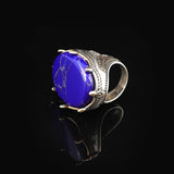Lapis Lazuli Oval Gemstone Ring - Large Handmade Ottoman Style 925 Sterling Silver Men's Ring with Silver Polishing Cloth Gift — image 5