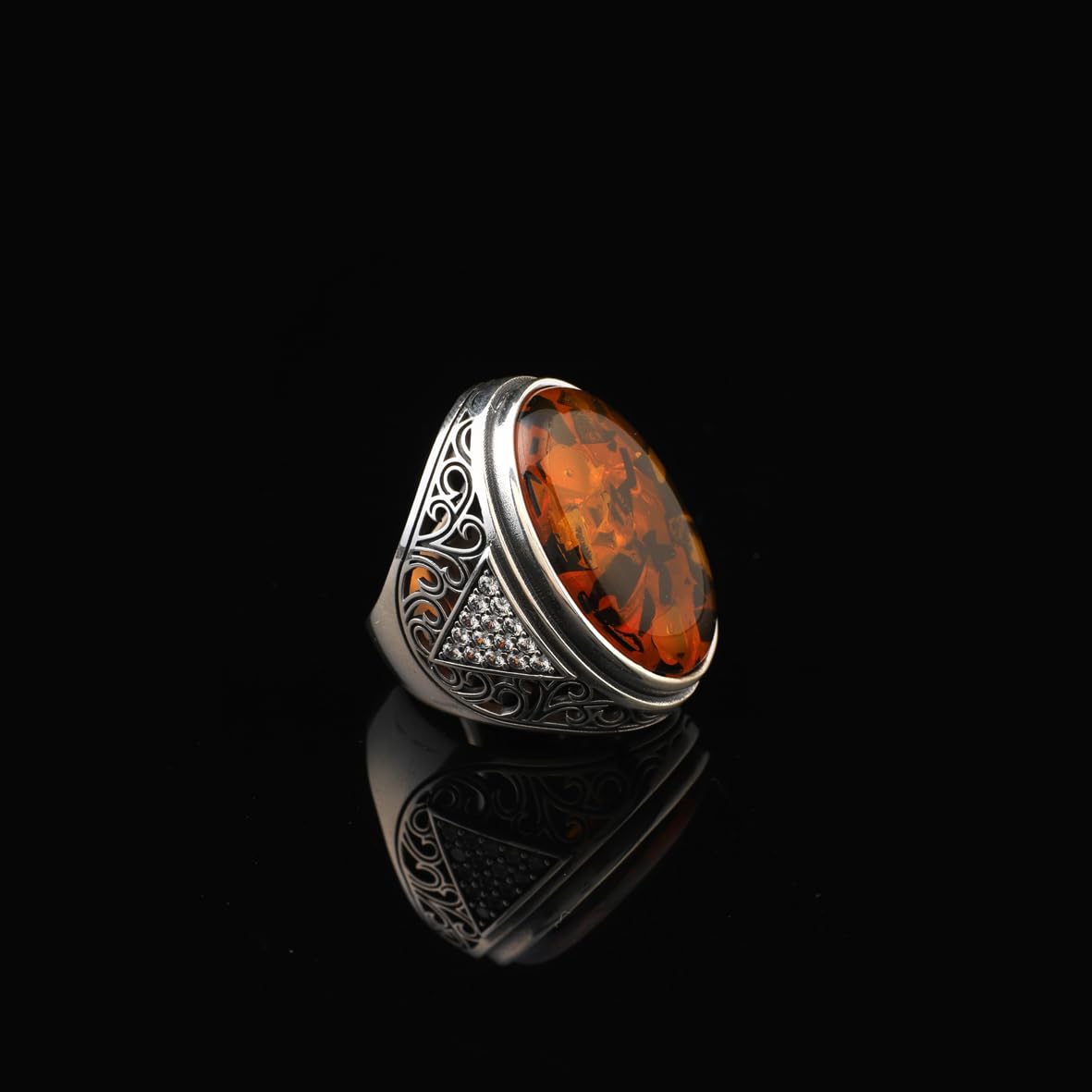 Squeeze Amber Ring – Large Chunky Sterling Silver Ring with Micro Sapphire Stone