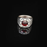 Handmade Garnet Gemstone Round Stone Watch Band Model Ring for Men Vintage 925 Sterling Silver — image 3