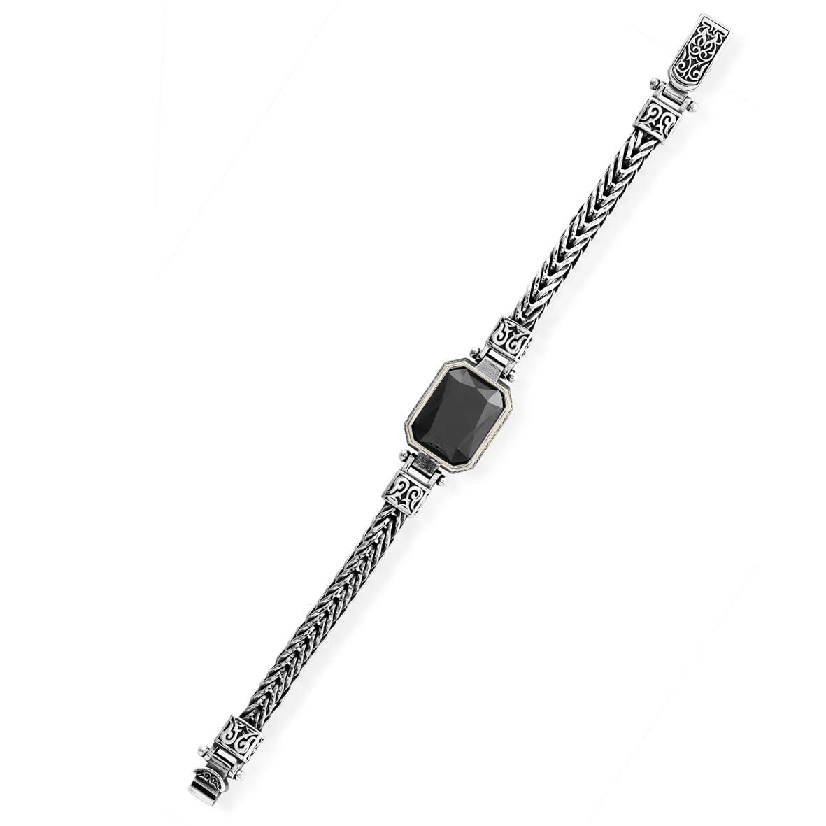 Handmade Gothic Onyx Bracelet – Vintage Sterling Silver Mens Chain Bracelet