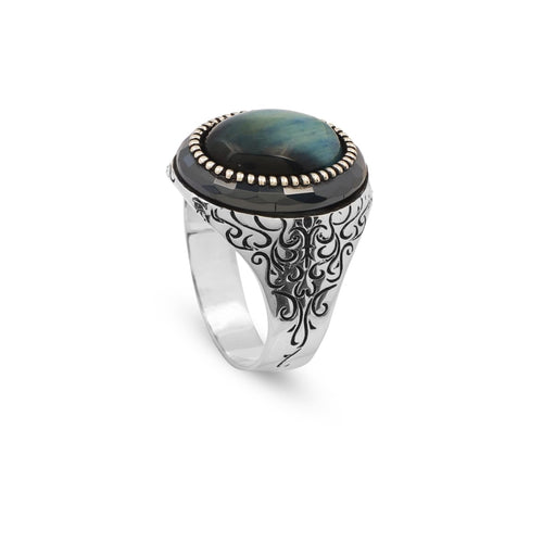 Blue Tiger Eye Ring Pinky Ring Ottoman Vintage 925 Sterling Silver Promise Engagement Gemstone Ring Gift for Husband