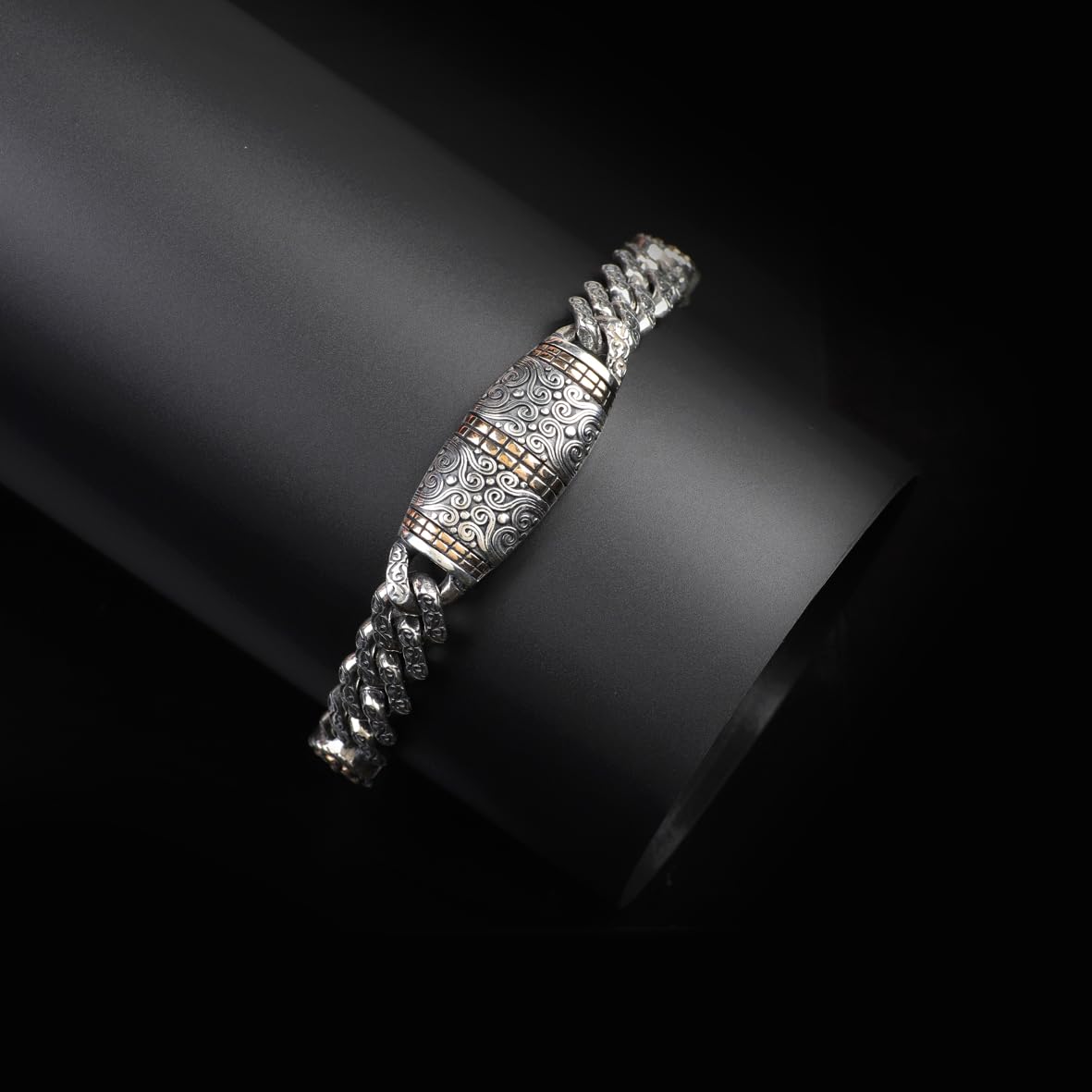Made to Order Personalized Gothic Vintage Pattern 925 Sterling Silver Chain Bracelet for Men - Hand-Engraved Handmade Bracelet with Silver Polishing Cloth Gift