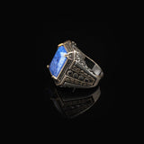 Handmade Sapphire Ottoman Ring with Micro Onyx Stone – Sterling Silver Vintage Mens Gemstone Ring – Engagement Rings for Men with Custom Engraving & Gift Silver Polishing Cloth — image 5