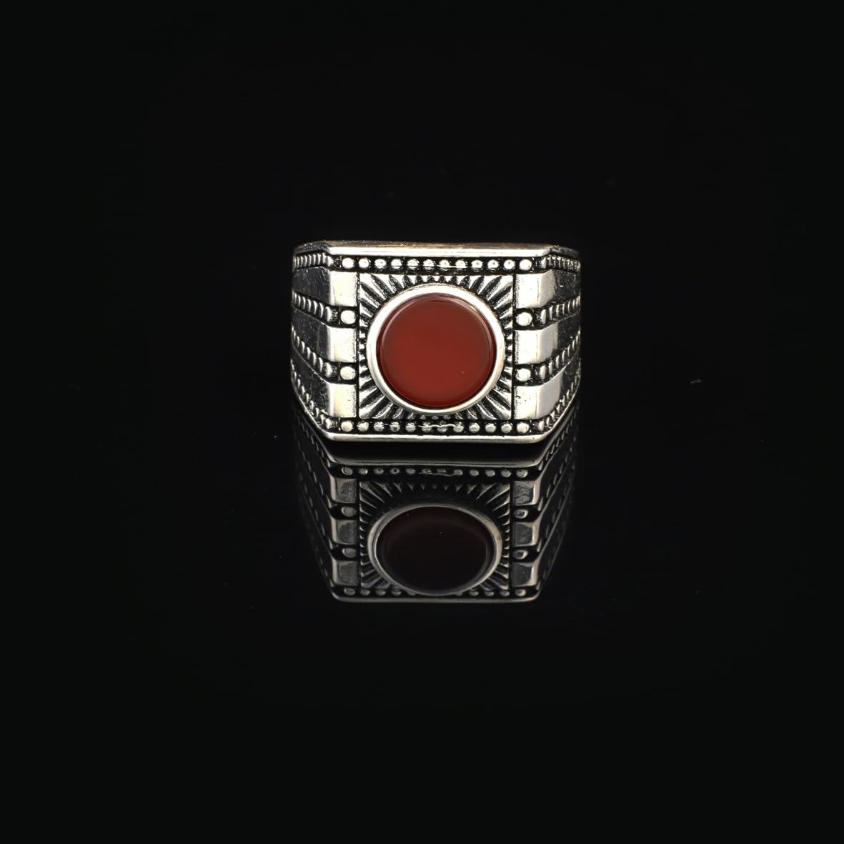 Carnelian Signet Ring for Men - Vintage Ottoman Gemstone Pinky Ring
