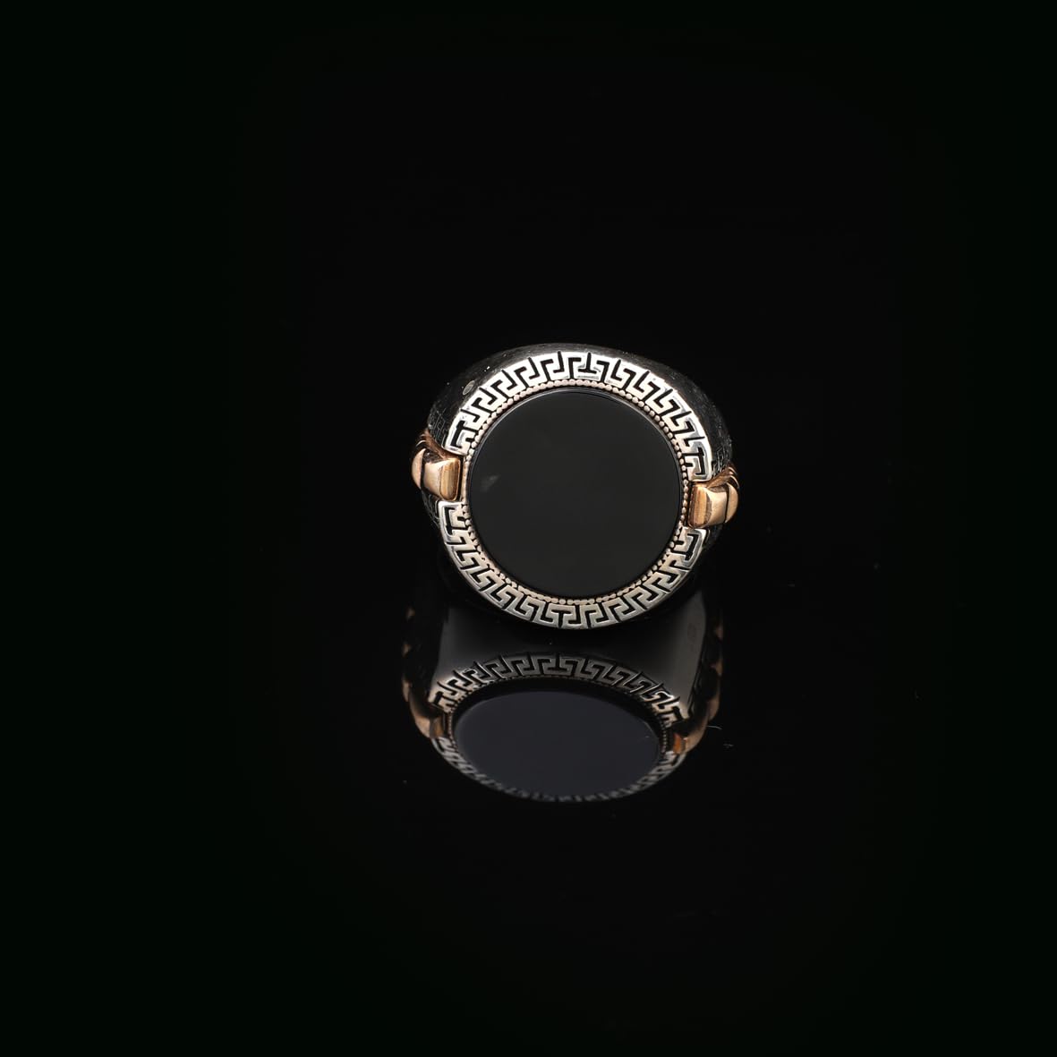 Handmade Onyx Gemstone Round Stone Engagement Ring for Men Vintage 925 Sterling Silver